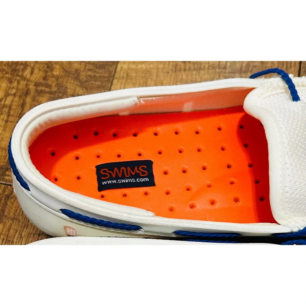 SWIMS UF Braided Lace Loafer Mens White Blue Orange Mesh Water Boat Shoes Siz 10
